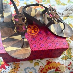 Tory Burch Brown and Black Geometric Sandals